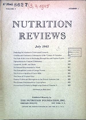 Seller image for The Hemoglobin Levels of College Women. - In : Vol. 3, Number 7, July /1945, Nutrition Reviews. for sale by books4less (Versandantiquariat Petra Gros GmbH & Co. KG)