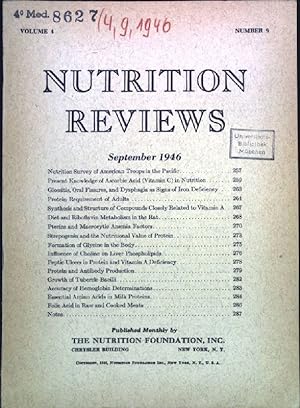 Seller image for Diet and Riboflavin Metabolism in the Rat. - In : Vol. 4, Number 9 September/1946, Nutrition Reviews. for sale by books4less (Versandantiquariat Petra Gros GmbH & Co. KG)