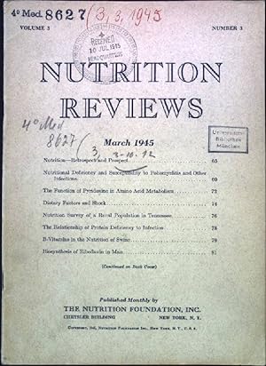 Seller image for Nutrition Survey of a Rural Population in Tennessee. - In : Vol. 3, Number 3, March /1945, Nutrition Reviews. for sale by books4less (Versandantiquariat Petra Gros GmbH & Co. KG)