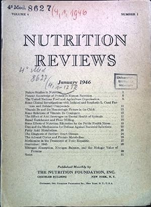 Seller image for Nitrogen Absorption, Nitrogen Balance, and the Biologic Value of Proteins. - In : Vol. 4, Number 1, January 1946, Nutrition Reviews. for sale by books4less (Versandantiquariat Petra Gros GmbH & Co. KG)