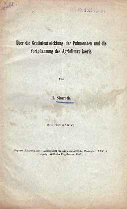 Imagen del vendedor de ber die Genitalentwicklung der Pulmonaten und die Fortpflanzung des Agriolimax laevis a la venta por ConchBooks