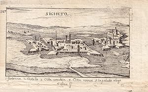 Szigetvár, Inselburg, Sigheto, schöner kleinformatiger Kupferstich um 1685 mit Blick auf die Stad...