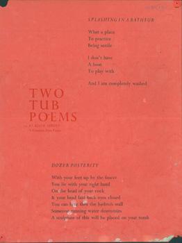Bild des Verkufers fr Two Tub Poems. A Cranium Free Poem. zum Verkauf von Wittenborn Art Books