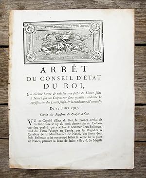 Decree about illegal bookselling in Nancy, Lorraine: Arret du conseil d état du Roi, qui déclare ...