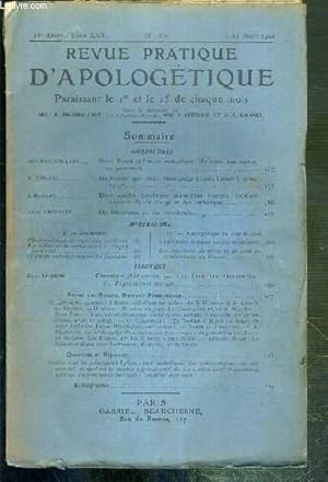 Bild des Verkufers fr REVUE PRATIQUE D'APOLOGETIQUE - N 350 - 15 AOUT 1920 - Saint Benoit et l'ordre monastique, un saint, une oeuvre, un monument par Mgr Baudrillart - un homme qui rendit temoignage (Louis Lenoir, 9 mai 1917) par A. Decout. zum Verkauf von Le-Livre