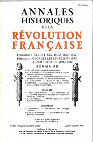 Annales historiques de la Révolution Française . N° 253 - Juillet - Septembre 1983 - [ Cosmopolit...