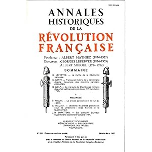 Annales historiques de la Révolution Française . N° 259 - Janvier- Mars 1985 - [ Le mythe de la R...