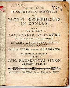 Dissertatio Physica De Motu Corporum In Genere.