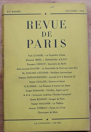 La Revue de Paris - Numéro 10 de Octobre 1950 - 57e Année