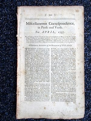 Bild des Verkufers fr Miscellaneous Correspondence in Prose and Verse. April 1757. (Poland.) zum Verkauf von Tony Hutchinson