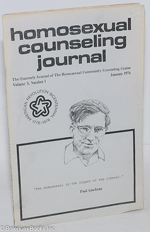 Seller image for Homosexual counseling journal: the quarterly journal of the Homosexual Community Counseling Center; vol. 3, #1, January, 1976: Paul Goodman cover for sale by Bolerium Books Inc.