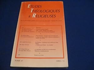 Etudes Théologiques et Religieuses. Tome 67.1992 /3 [Protestantisme]