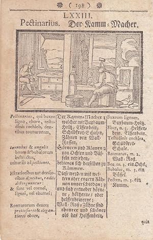 Der Kamm-Macher, Pectinarius, Holzschnitt um 1660 darunter typographisch bedruckt, Blattgröße: 16...