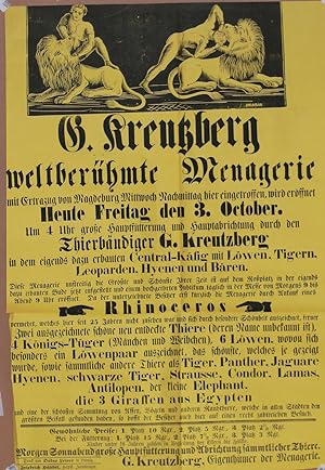 G. Kreutzberg weltberühmte Menagerie mit Extrazug von Magdeburg Mittowch Nachmittag hier eingetro...