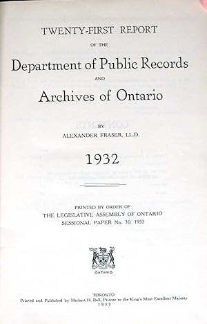 Twenty-First Report of the Department of Public Records and Archives of Ontario 1932.