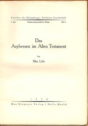 Seller image for Das Asylwesen im Alten Testament. for sale by Rdner Versandantiquariat