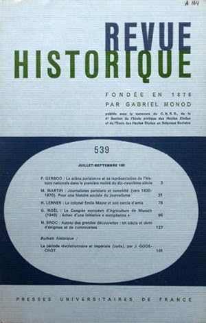 Image du vendeur pour REVUE HISTORIQUE numro 539 juillet-septembre 1981 mis en vente par Bouquinerie L'Ivre Livre