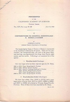 Contributions to Oriental Herpetology II. Korea or Chosen (Proceedings of the California Academy ...