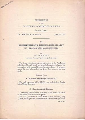 Image du vendeur pour Contributions to Oriental Herpetology III. Russian Asia and Manchuria (Proceedings of the California Academy of Sciences) mis en vente par Rainy Day Paperback