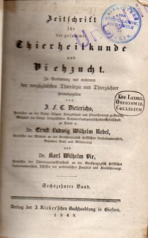 Zeitschrift für die gesammte Thierheilkunde und Viehzucht 16.Band 1849