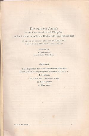 Seller image for Der statische Versuch in der Versuchswirtschaft Dikopsbot an der for sale by Clivia Mueller