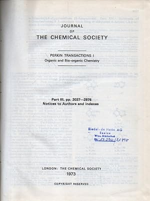 Bild des Verkufers fr Perkin Transactions I Organic and Bio-organic Chemistry Part III zum Verkauf von Clivia Mueller
