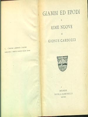 Image du vendeur pour Giambi ed epodi e rime nuove mis en vente par Librodifaccia