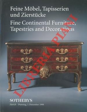 Bild des Verkufers fr Feine Mobel, Tapisserien und Zierstucke. Fine Continental Furniture, Tapestries and Decorations. Sotheby's Zurich Dienstag, 1. Dezember 1998. zum Verkauf von Libreria Piani