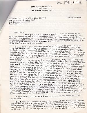 A 6-PAGE TYPED LETTER SIGNED TO THE SATURDAY EVENING POST in defense of Astrology by the AMERICAN...