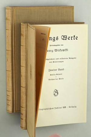 Image du vendeur pour Lessings Werke. Hrsg. von Georg Witkowski. Kritisch durchges. u. erl. Ausg. m. Einleitungen. Bnde 1 und 2 (Lessings Leben u. Werke, Philotas, Minna von Barnhelm/ Emilia Galotti, Nathan der Weise). mis en vente par Antiquariat Lehmann-Dronke