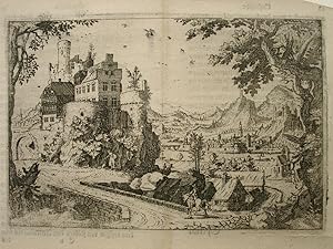 Bild des Verkufers fr Schloss Zwingenberg am Neckar oder idealisierte Ansichten der Umgebung von Hirschhorn in Richtung Neckarsteinach. Aus: Hessische Chronica. zum Verkauf von Versandantiquariat Christine Laist