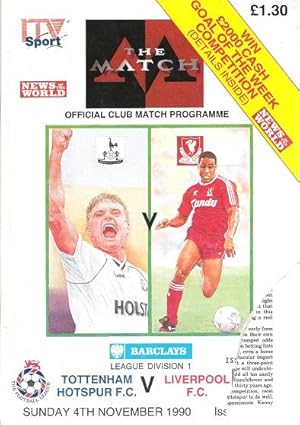 Official Club Match Programme for Tottenham Hotspur F.C. v. Liverpool F.C. Sunday 4th November 1990.