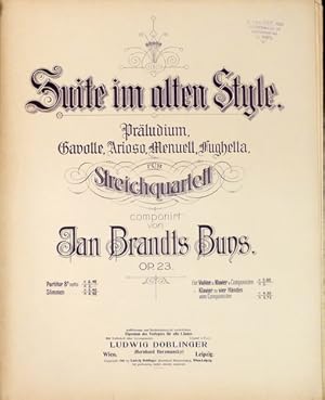 Image du vendeur pour Suite im alten Style fr Streichquartett. Op. 23 mis en vente par Paul van Kuik Antiquarian Music