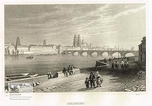 Orleans. Ansicht der Stadt Orleans mit Brücke über die Loire. Original-Stahlstich von Martini nac...