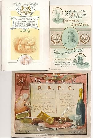 A collection of menus, together with a smaller group of invitation cards from the same period.