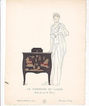 La Commode en Laque. Robe du soir de Worth. Illustration De La Gazette Du Bon Ton