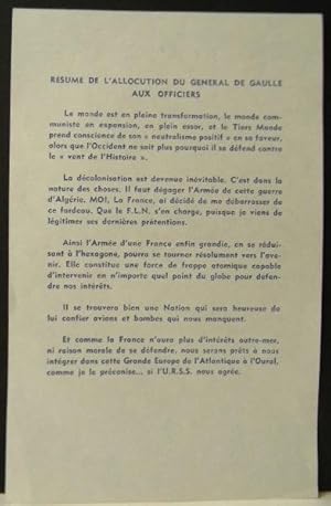 Résumé de l'allocution du général de Gaulle aux officiers.