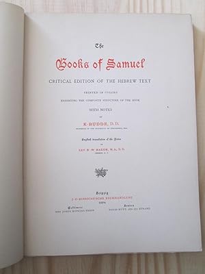 Seller image for The Books of Samuel : Critical Edition of the Hebrew Text Printed in Colors Exhibiting the Composite Structure of the Book .,. for sale by Expatriate Bookshop of Denmark