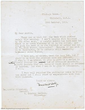 Typed Letter Signed with autograph amendment to Dr Austin Priestman, (Humbert, 1885-1940, Poet & ...