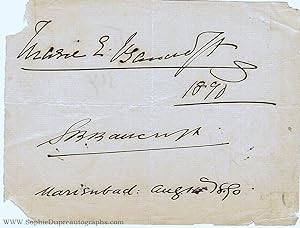 Both signatures, (Sir Squire, 1841-1926, Actor Manager) & his wife Marie Effie BANCROFT (née Wilt...