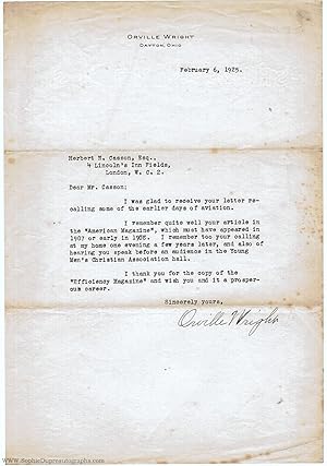 Typed Letter signed to Mr Casson, (Orville, 1871-1948, American Pioneer Aviator)