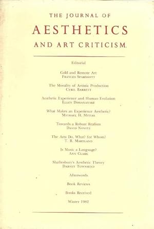 Seller image for Journal of Aesthetics and Art Criticism Vol. Xli No. 2 Winter 1982. for sale by Lincbook