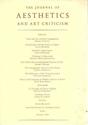 Seller image for Journal of Aesthetics and Art Criticism Vol. Xxxix No. 4 Summer 1981. for sale by Lincbook