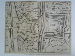 Forte di Rebus / Forte di Hennuin - 1 Doppelblatt mit 2 Plänen der Festigungsanlagen im Kupferstich