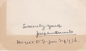 Imagen del vendedor de SIGNATURE OF JOSEPHUS DANIELS ON A CARD. a la venta por Blue Mountain Books & Manuscripts, Ltd.