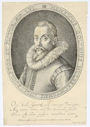 Antique Engraving 1614 - Portrait of Hendrik Goltzius - S. De Passe, published 1614, 1 p.
