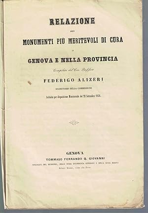 Seller image for Relazione sui monumenti pi meritevoli di cura in Genova e nella provincia for sale by AU SOLEIL D'OR Studio Bibliografico