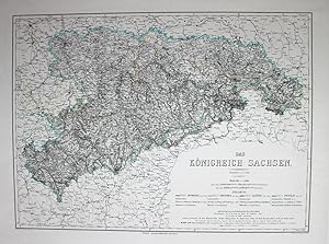 "Das Königreich Sachsen" originale grenzkolorierte Stahlstich-Karte ca.46x61cm (Darstellung/image...