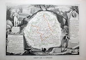 "Dept. De l'Indre" originale grenzkolorierte Stahlstich-Karte ca.28x40cm (Darstellung/image size)...