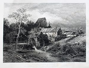 Bild des Verkufers fr Erftlandschaft" originale Radierung ca.42x57cm (Darstellung/image size) von Ernst Forberg nach Achenbach auf festem Btten-Karton/strong paper (48x62cm) unterhalb der Darstellung typographisch betitelt und bezeichnet; Dsseldorf 1880 zum Verkauf von Kunsthandel & Antiquariat Magister Ru